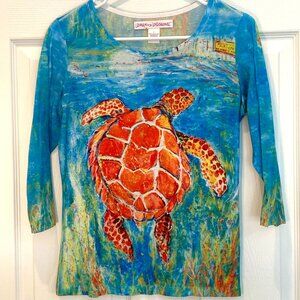 Women's Leoma Lonegrove Sea Turtle 3/4 Sleeve Polyester Tee Shirt in Size S